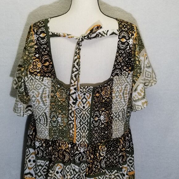 Cato EST 1946 22/24W Dress Maxi Ikat Smocked Top Whimsical Cottagecore Gremlin - Picture 4 of 11